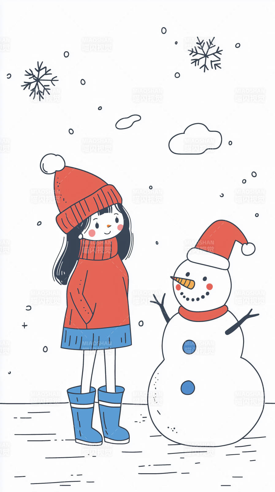 冬日女孩与雪人图片