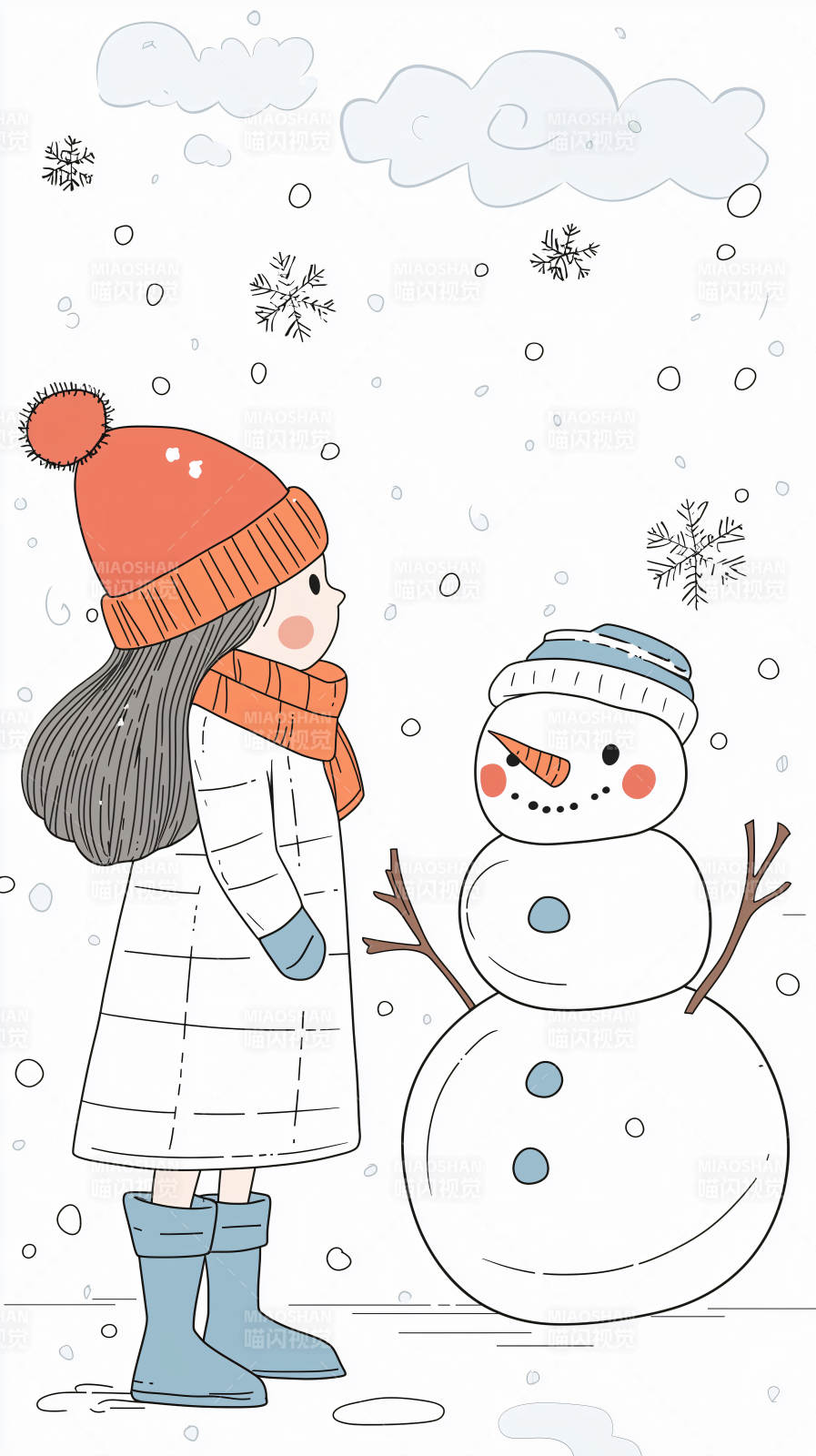 冬日女孩与雪人图片