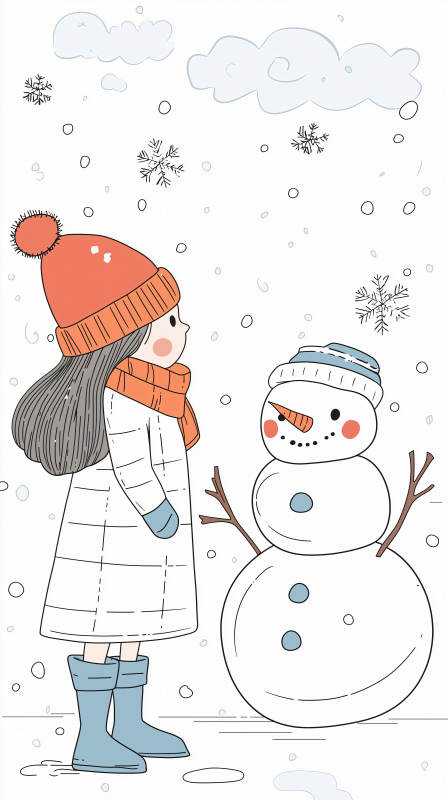 冬日女孩与雪人图片
