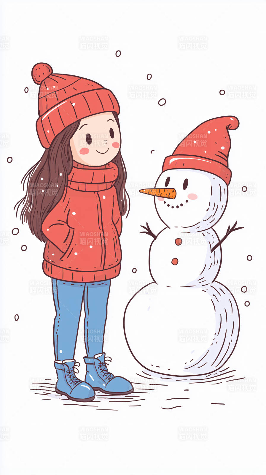 冬日女孩与雪人图片