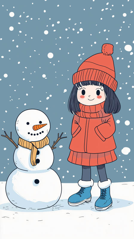 冬日女孩与雪人图片