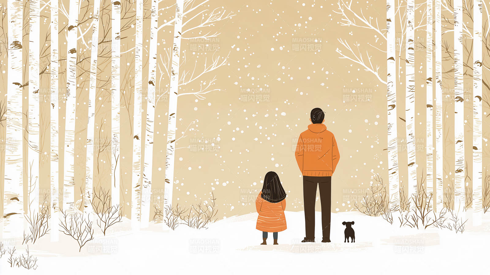 冬日暖阳下的家庭漫步图片