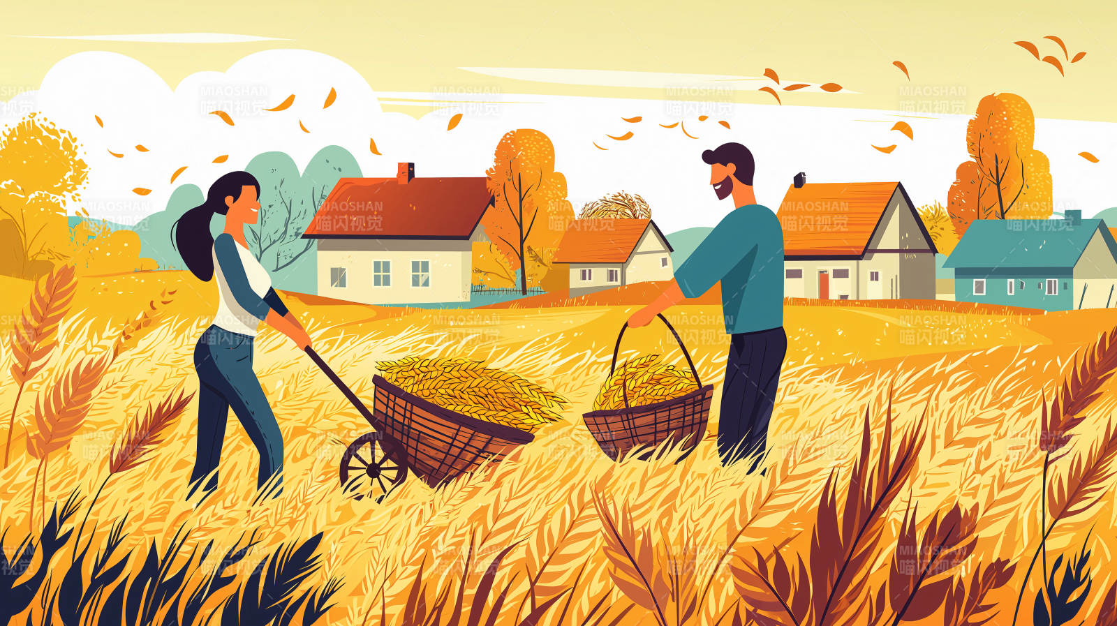 秋收时节的田园风光图片