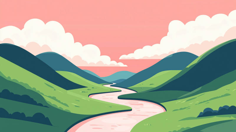 粉色暮色下的蜿蜒河流图片