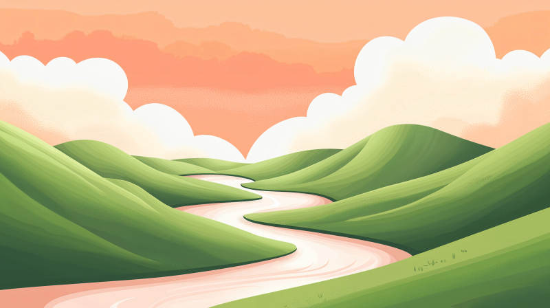 粉色暮色下的蜿蜒河流图片