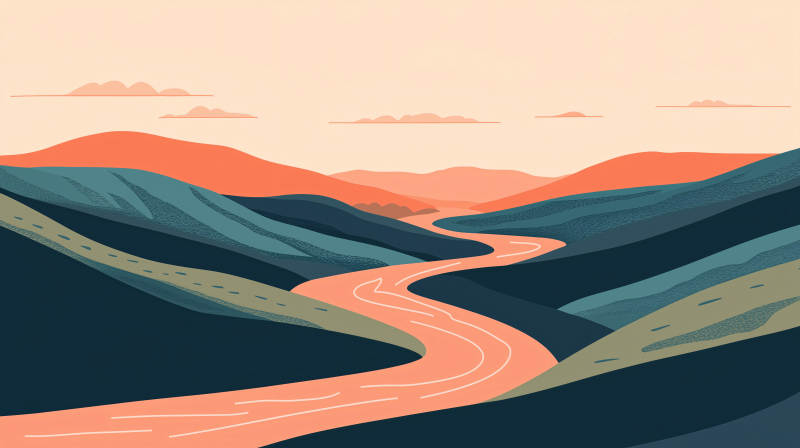 粉色暮色下的蜿蜒河流图片