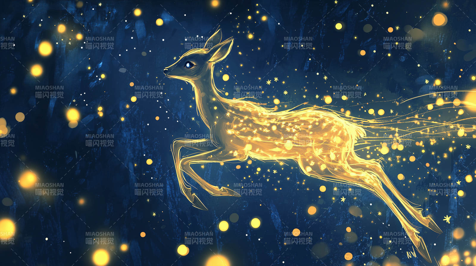 夜空飞跃的灵鹿图片