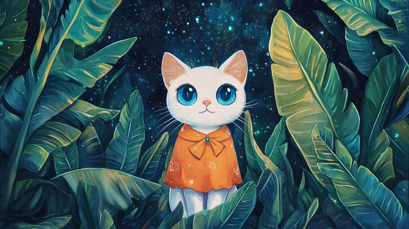 星夜丛林里的白猫图片