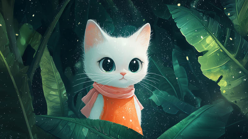 星夜丛林里的白猫图片