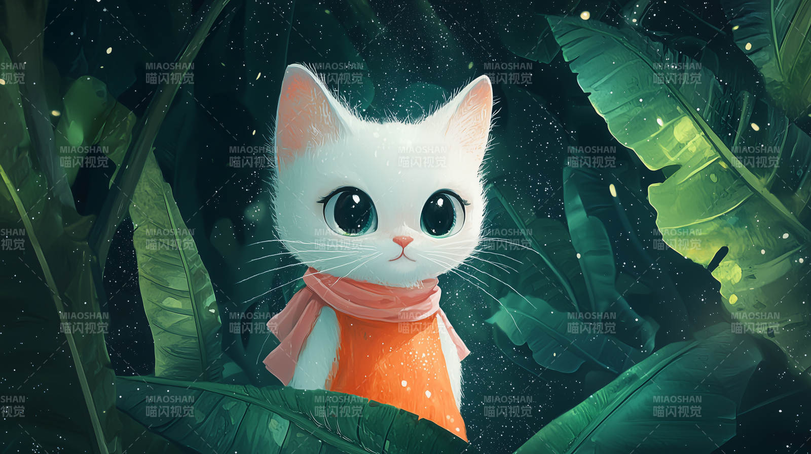 星夜丛林里的白猫图片