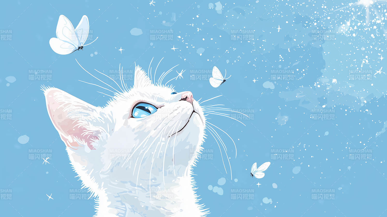 白猫与蝴蝶的梦幻邂逅图片