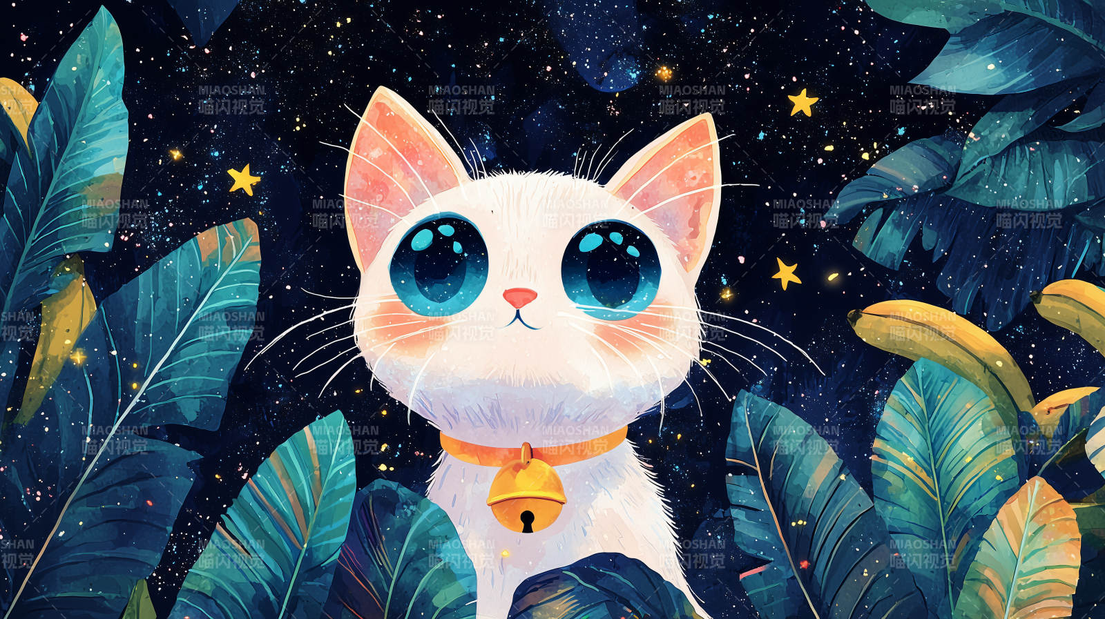 星夜丛林里的白猫图片