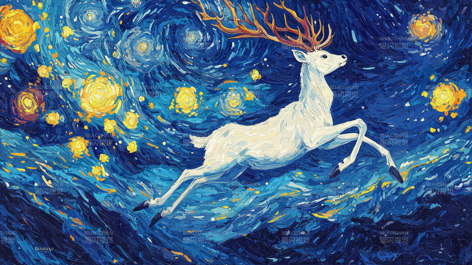 夜空飞跃的灵鹿图片