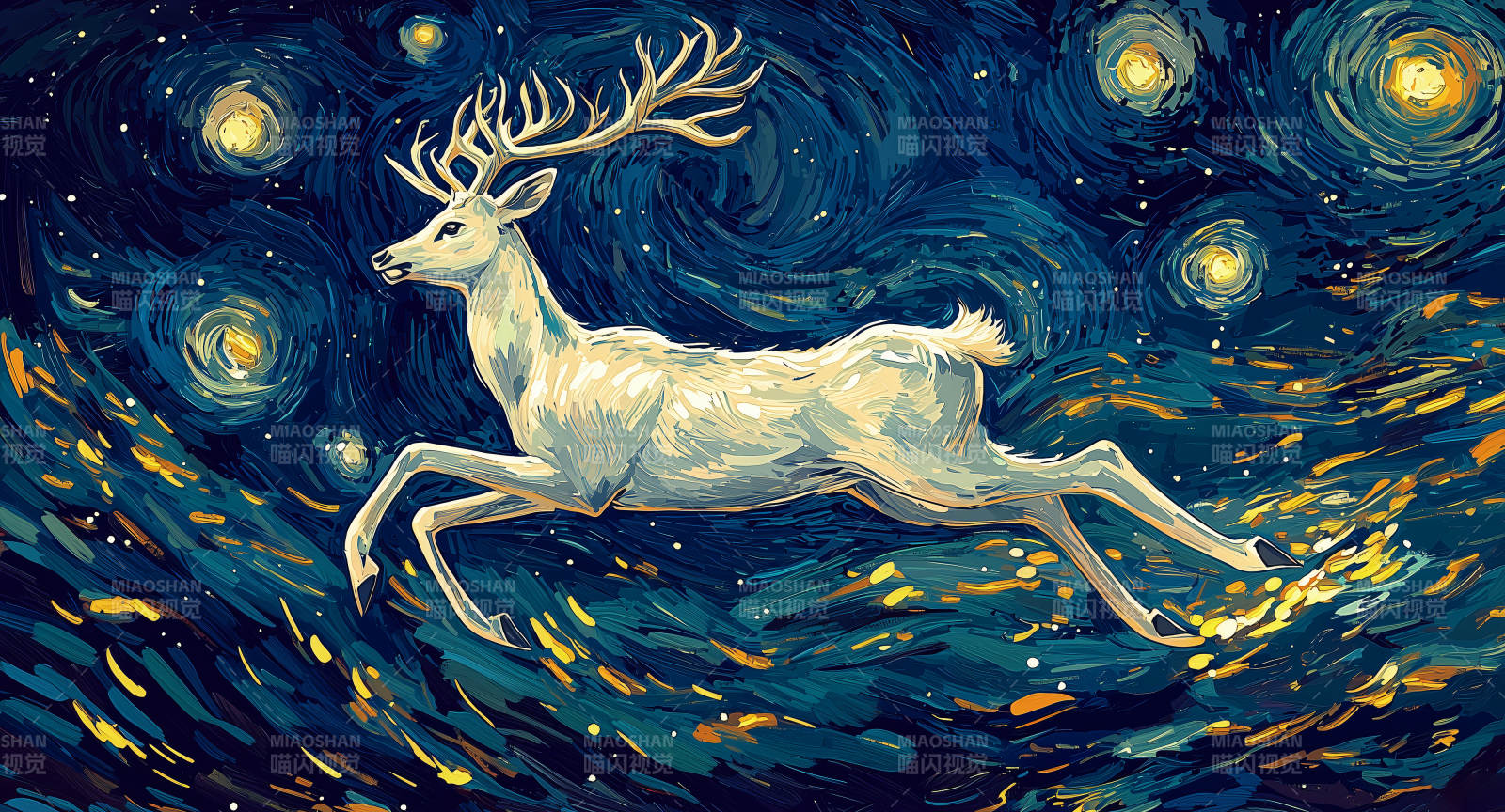 夜空飞跃的灵鹿图片