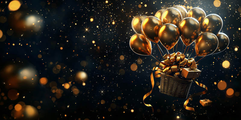金色气球礼盒梦幻之旅图片