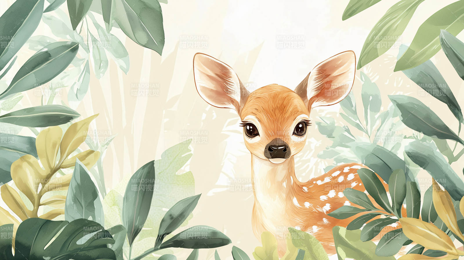 水彩森林小鹿图片