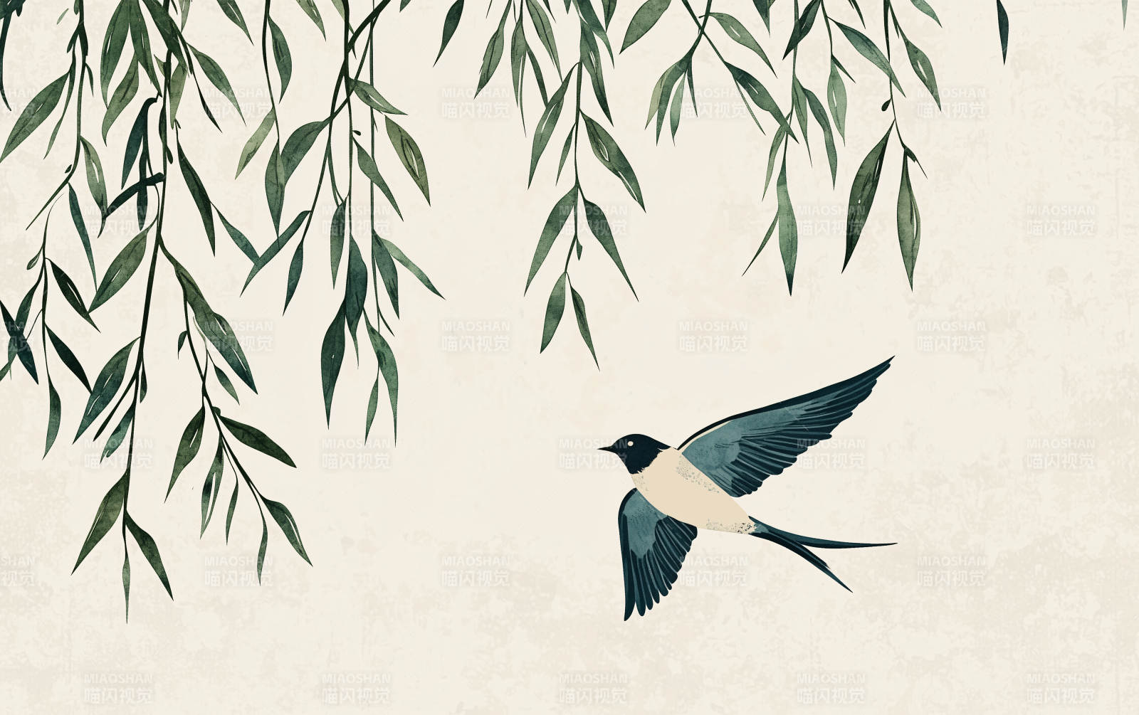 水墨燕子与垂柳图片