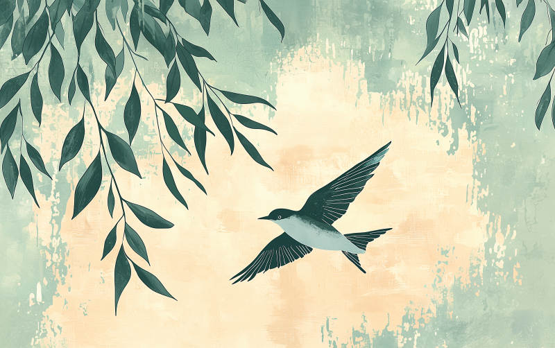 水墨燕子与垂柳图片