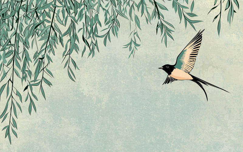 水墨燕子与垂柳图片