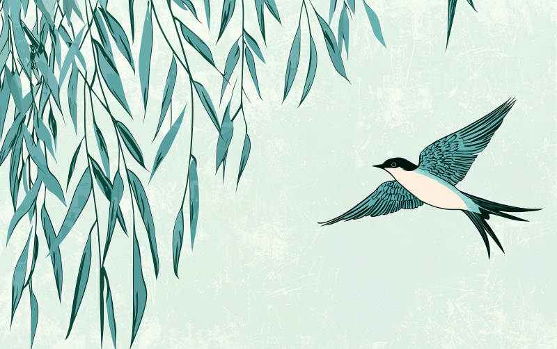 水墨燕子与垂柳图片