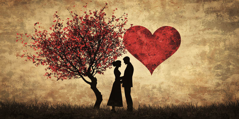 夕阳下的爱情剪影图片