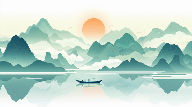 水墨画江南古镇水乡图片