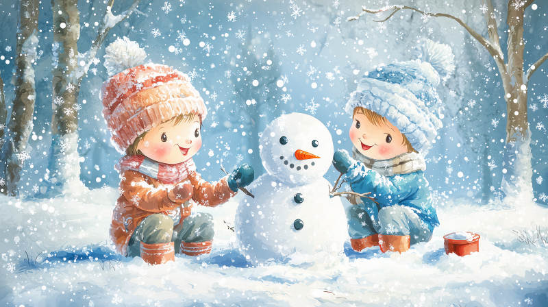 儿童雪人冬天图片