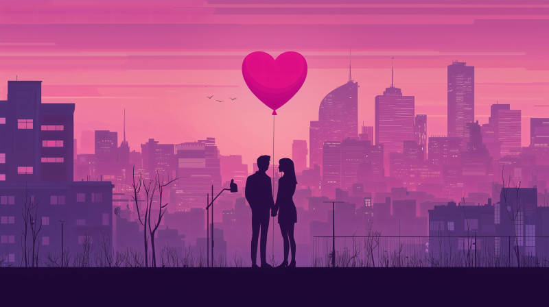 心形气球下的都市之恋图片