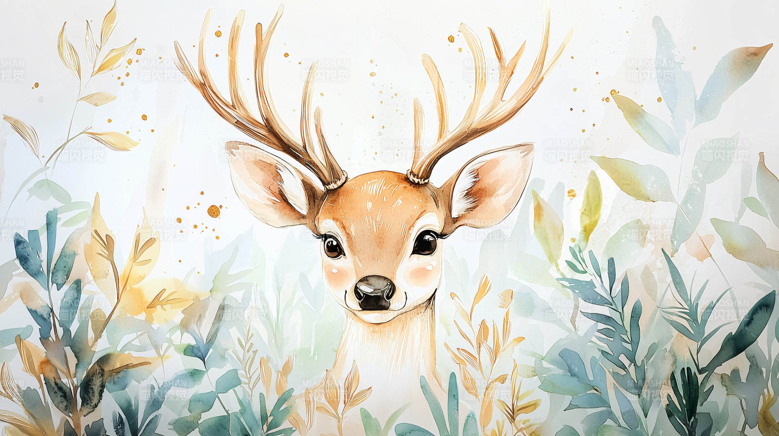 水彩森林小鹿图片