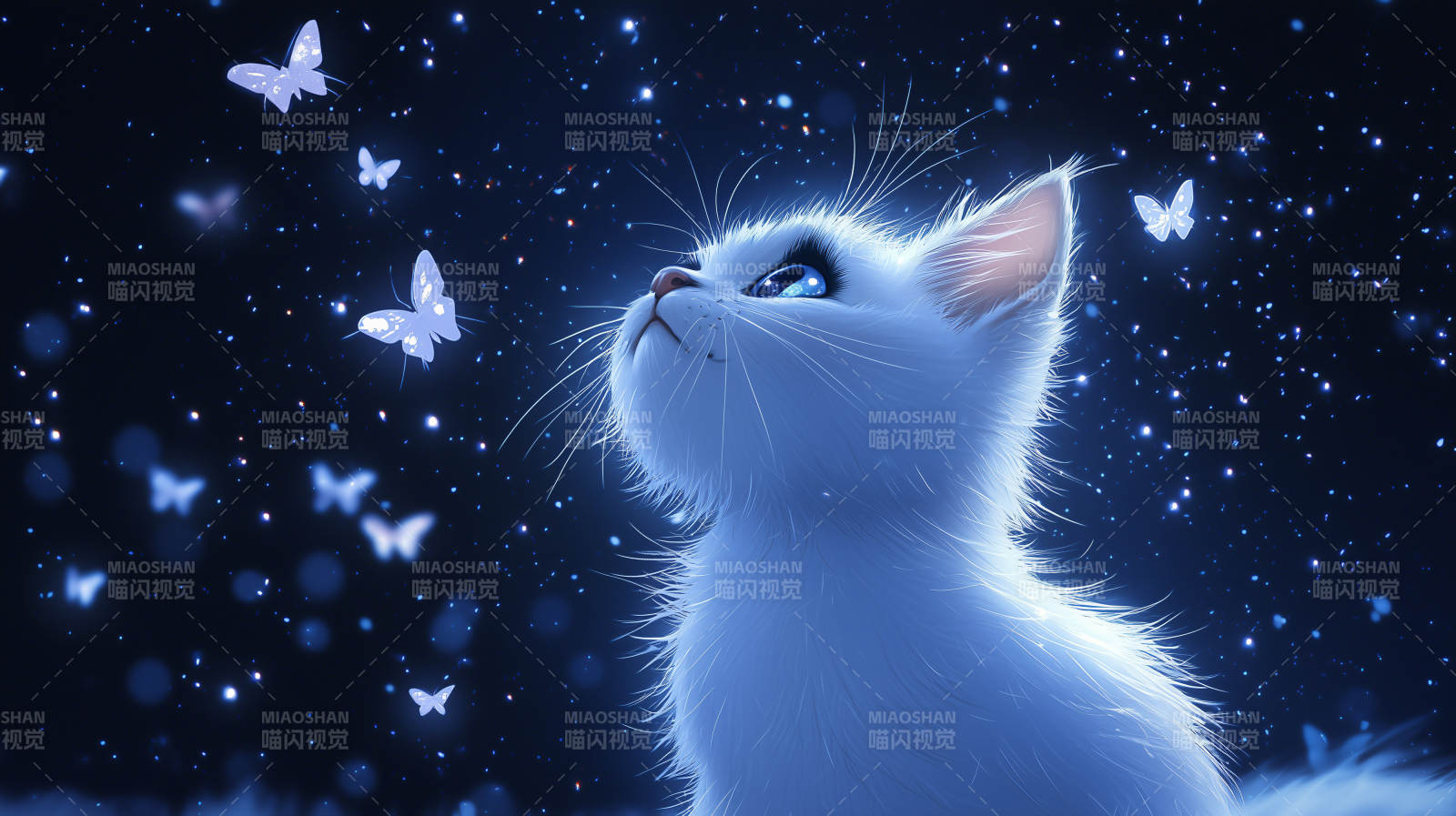 白猫与蝴蝶的梦幻邂逅图片