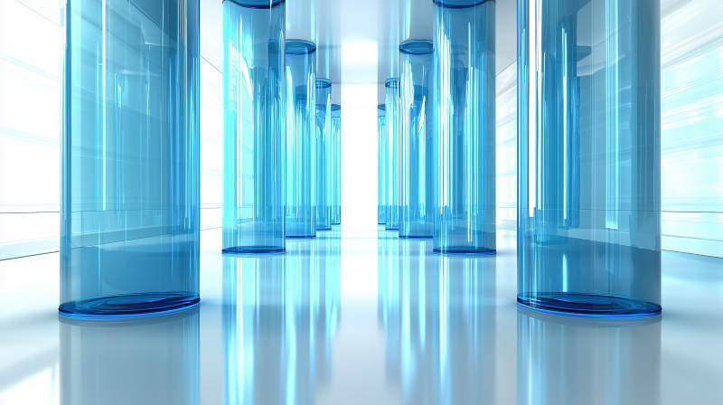 蓝色玻璃圆柱体排列图片