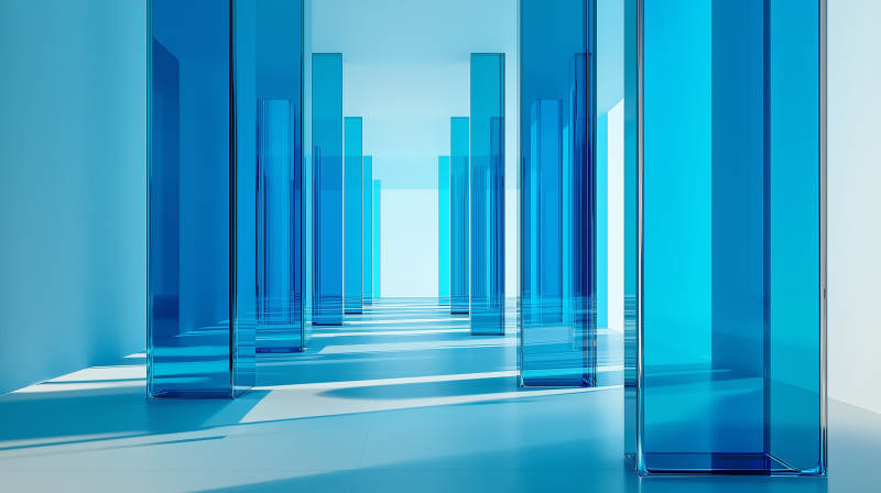 蓝色玻璃走廊图片