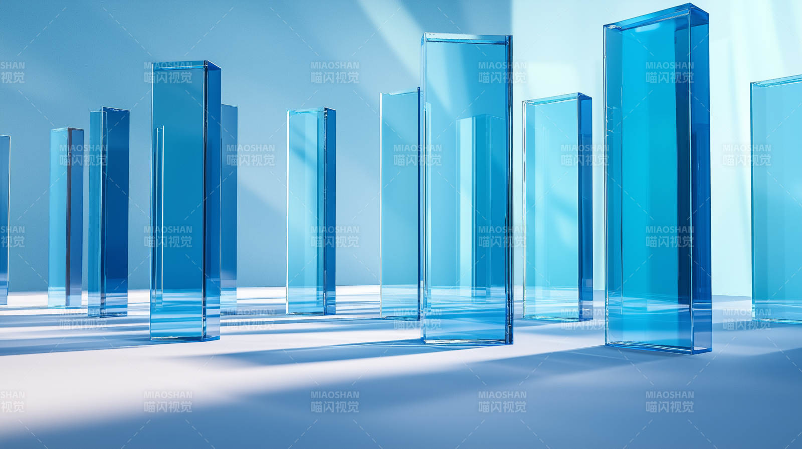 蓝色玻璃走廊图片