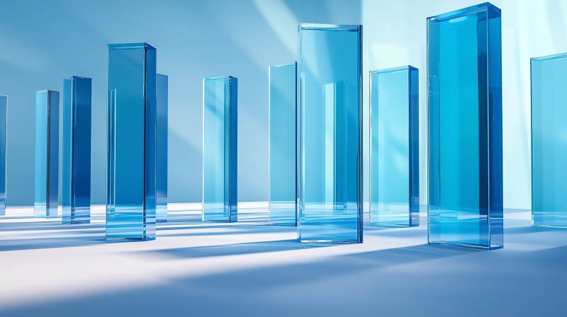 蓝色玻璃走廊图片