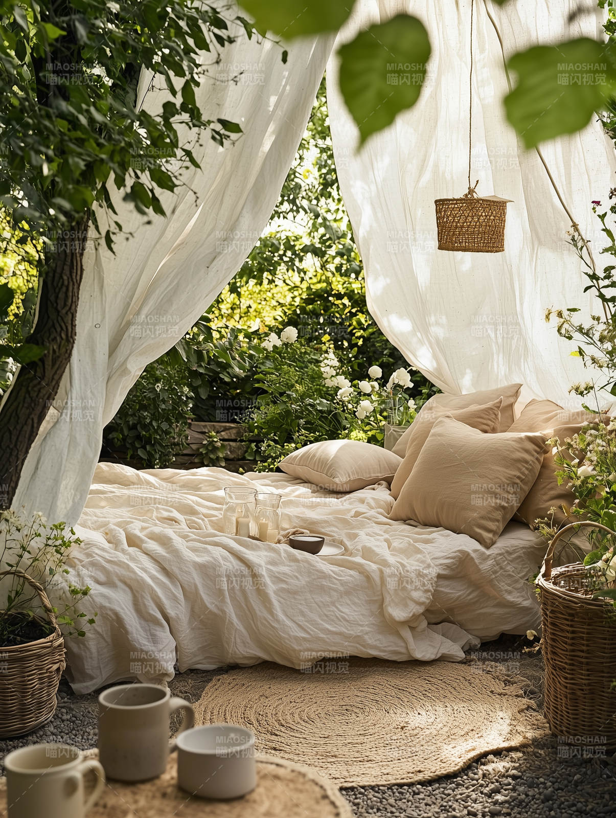 户外田园风帐篷床图片