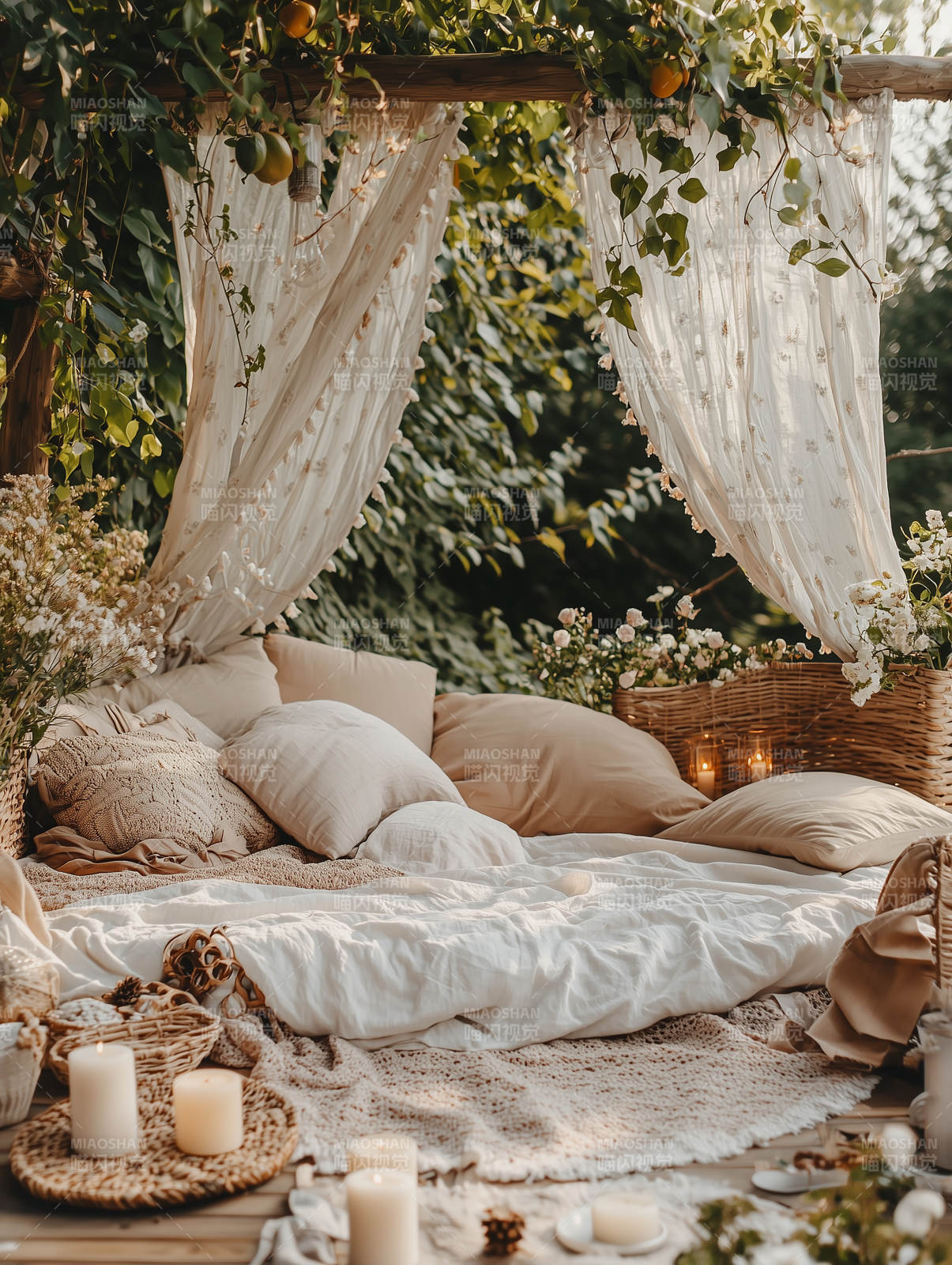 户外田园风帐篷床图片