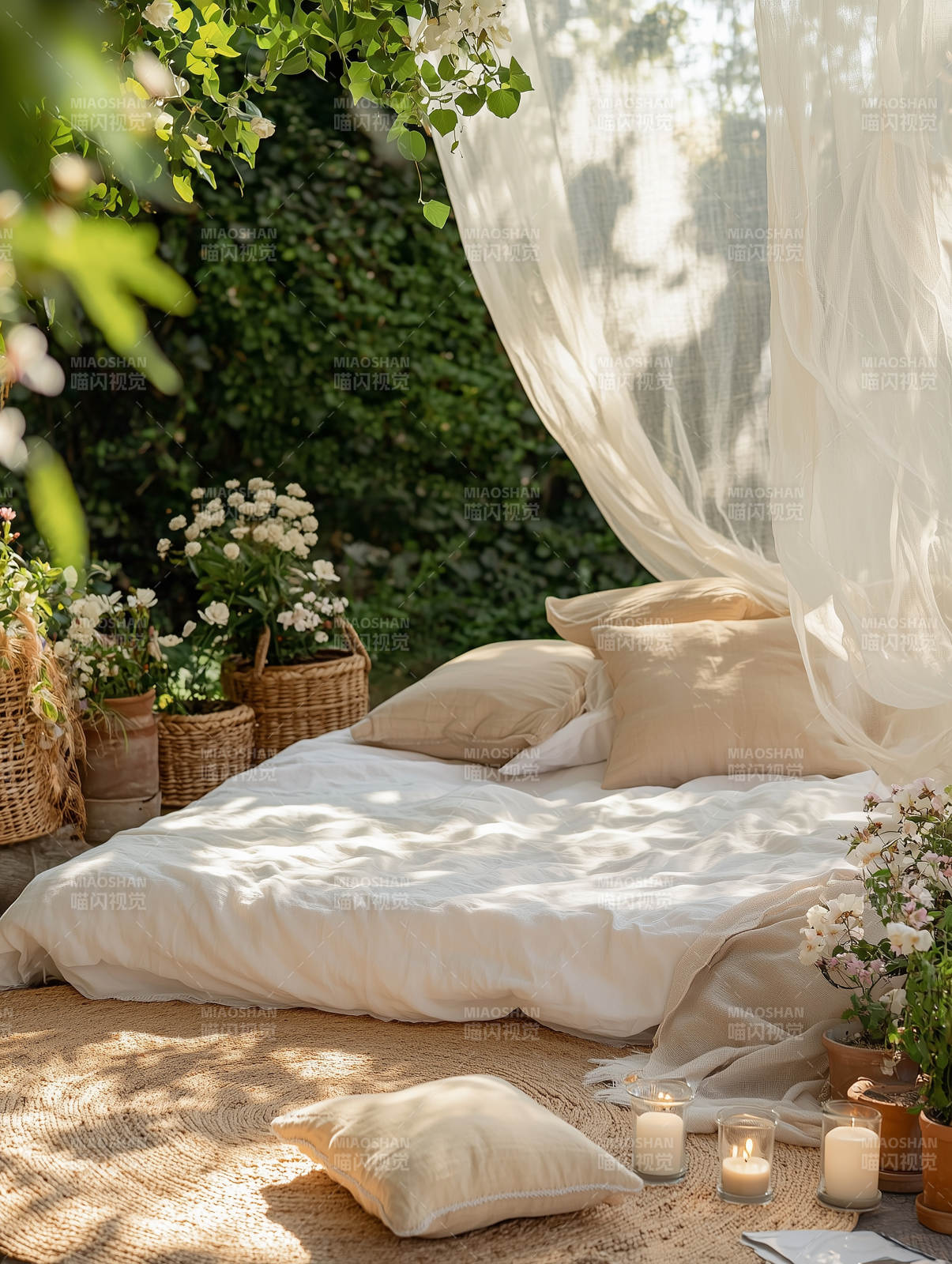 户外田园风帐篷床图片