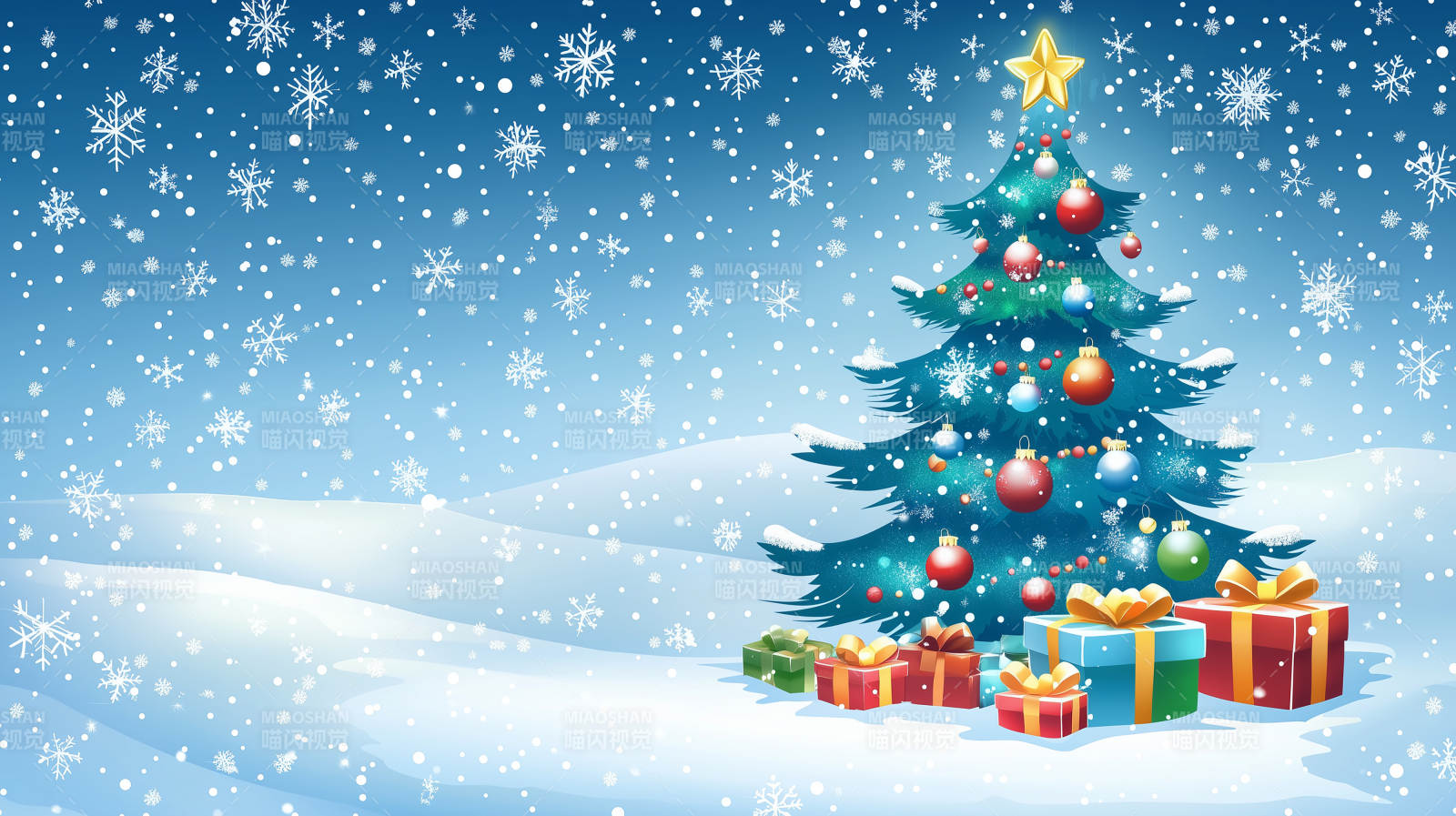冬日雪景圣诞树图片