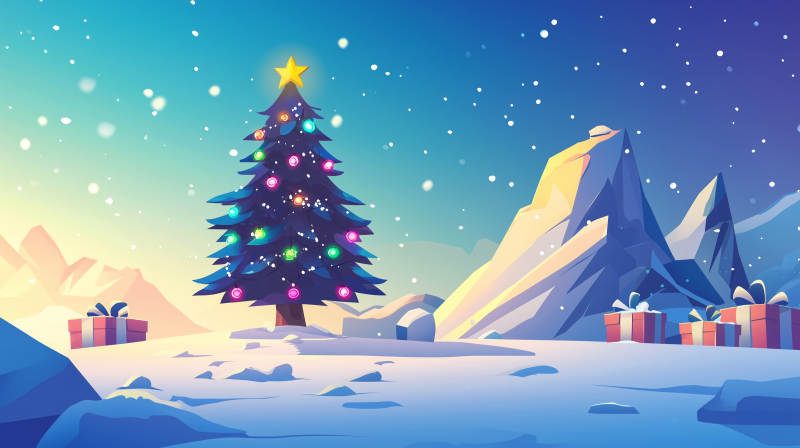 冬日雪景圣诞树图片