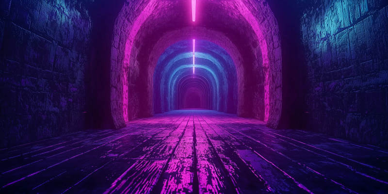 霓虹灯下的神秘隧道图片