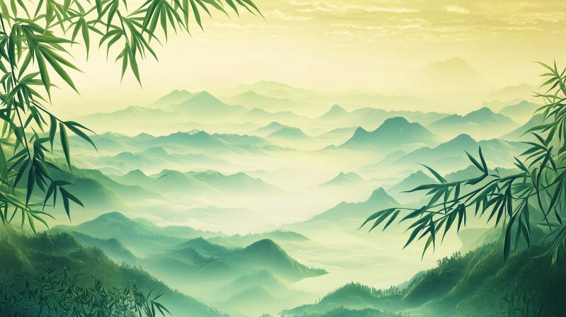 水墨写意山水画卷图片