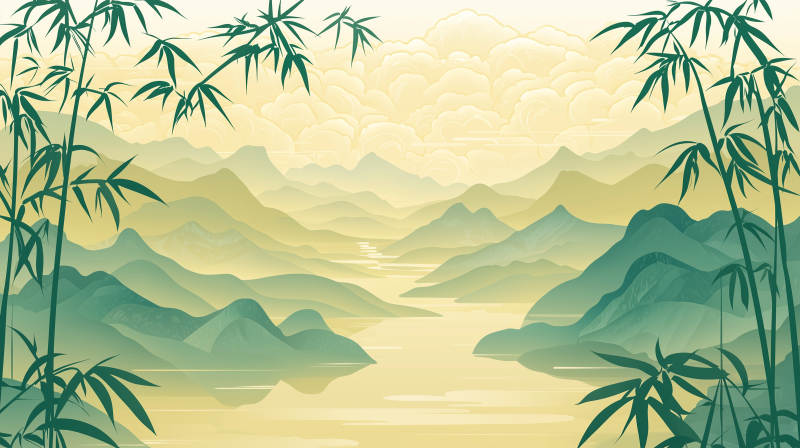 水墨写意山水画卷图片