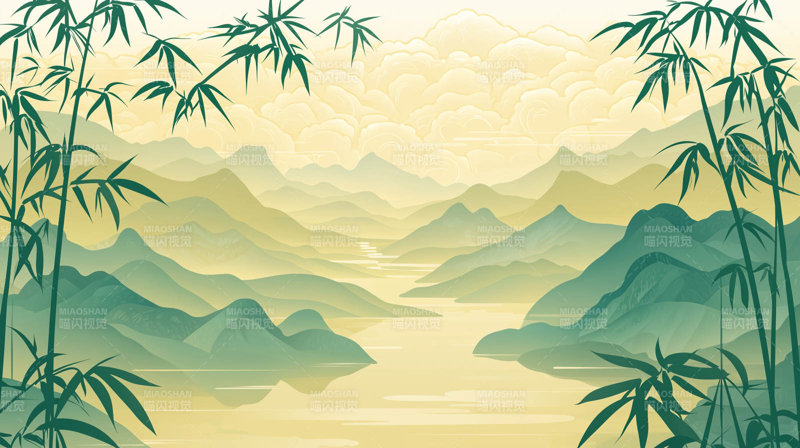 水墨写意山水画卷图片