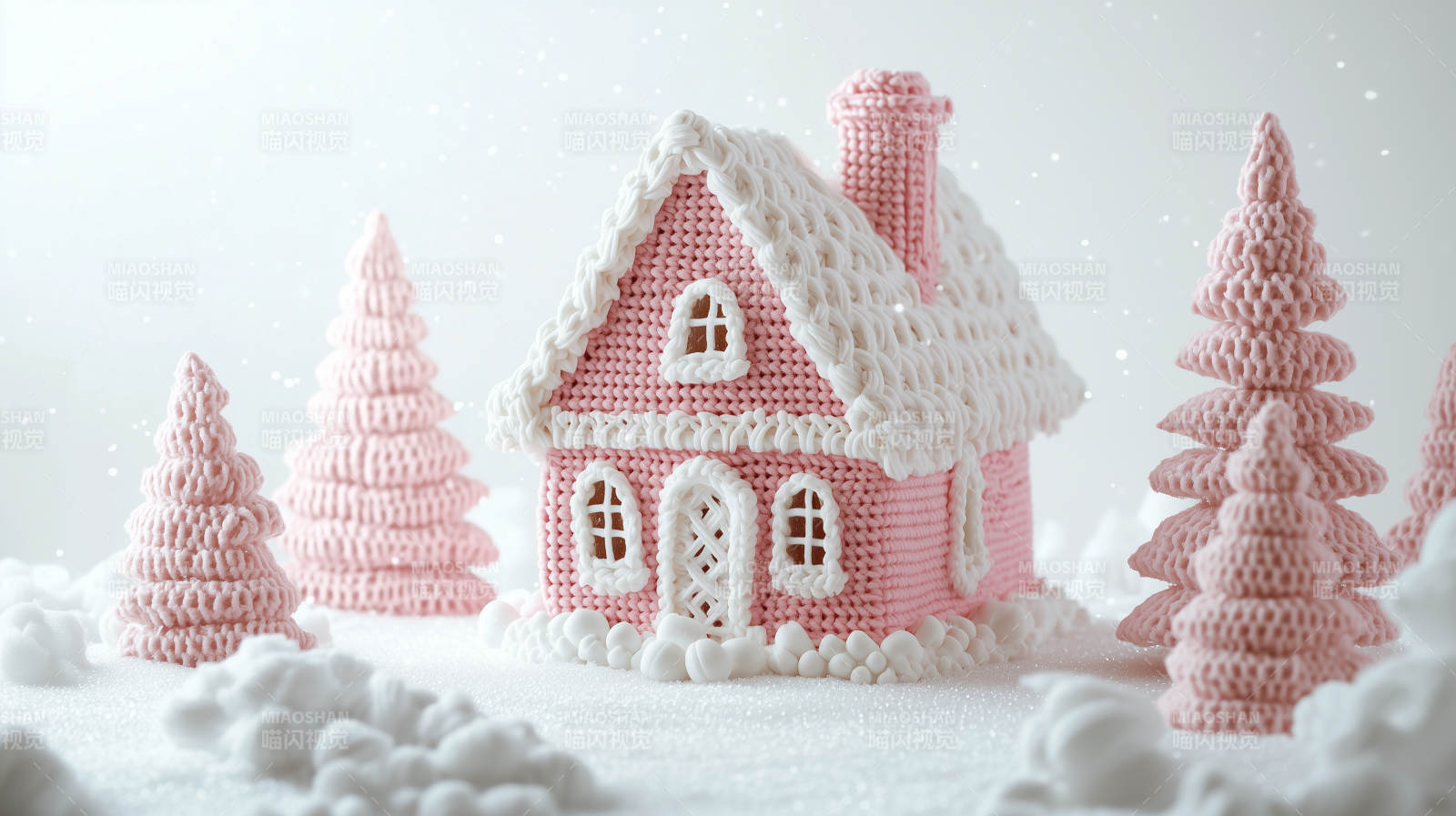 粉色毛线编织的圣诞小屋图片