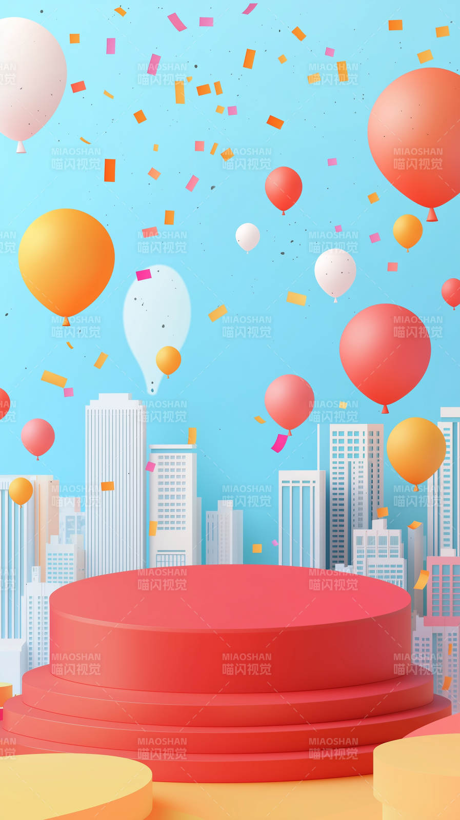 城市上空的彩色气球图片