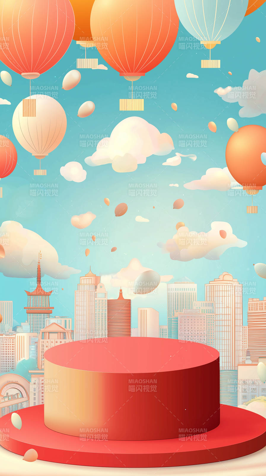 城市上空的彩色气球图片