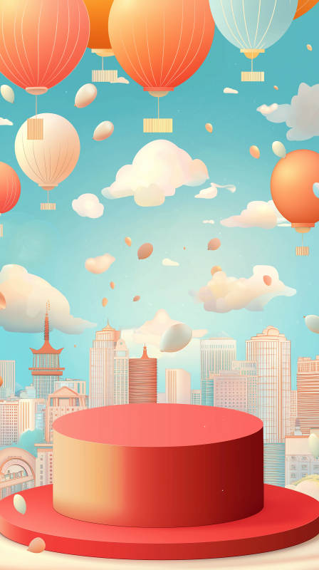 城市上空的彩色气球图片