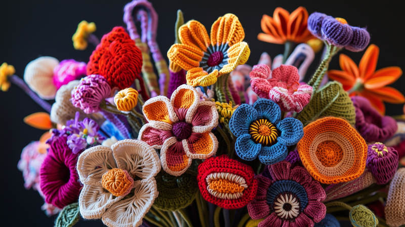 钩针编织的彩色花束图片