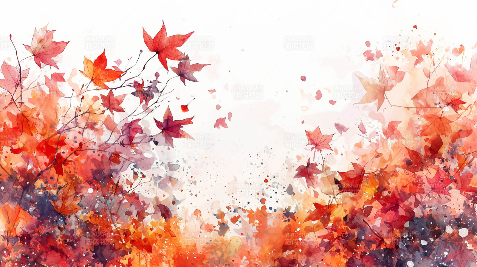 秋叶水彩写意图片