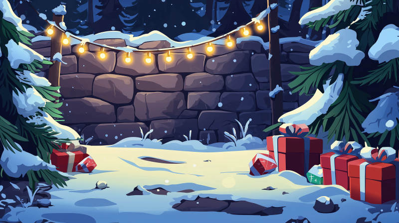 圣诞石墙前的礼物与袜子图片